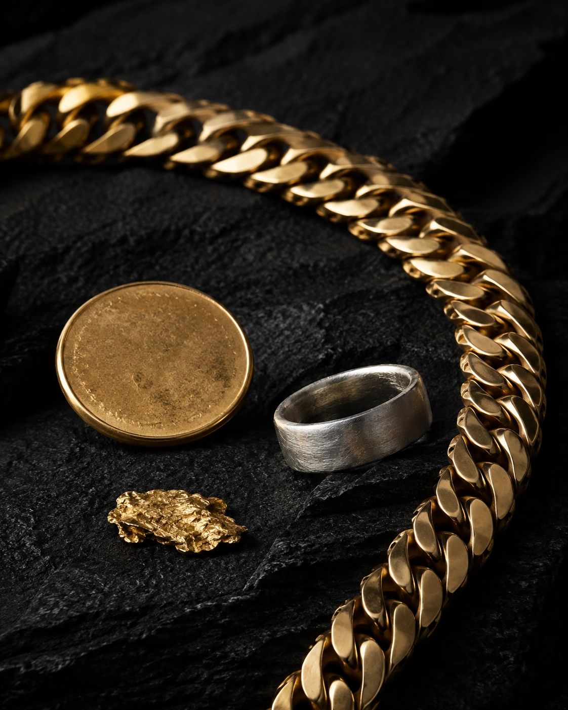 Altgold-Konvolut — Ketten, Münzen, Anhänger und Ringe, wie wir sie täglich ankaufen